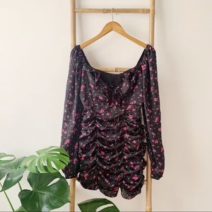 Forever 21 Satin Floral Print Ruched Dress